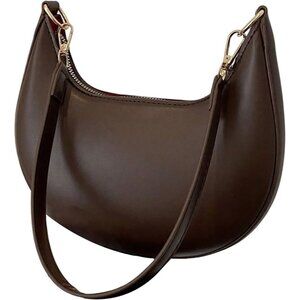 Women's Coffee Brown Faux Leather Shoulder Bag with Zipper and Top Handle